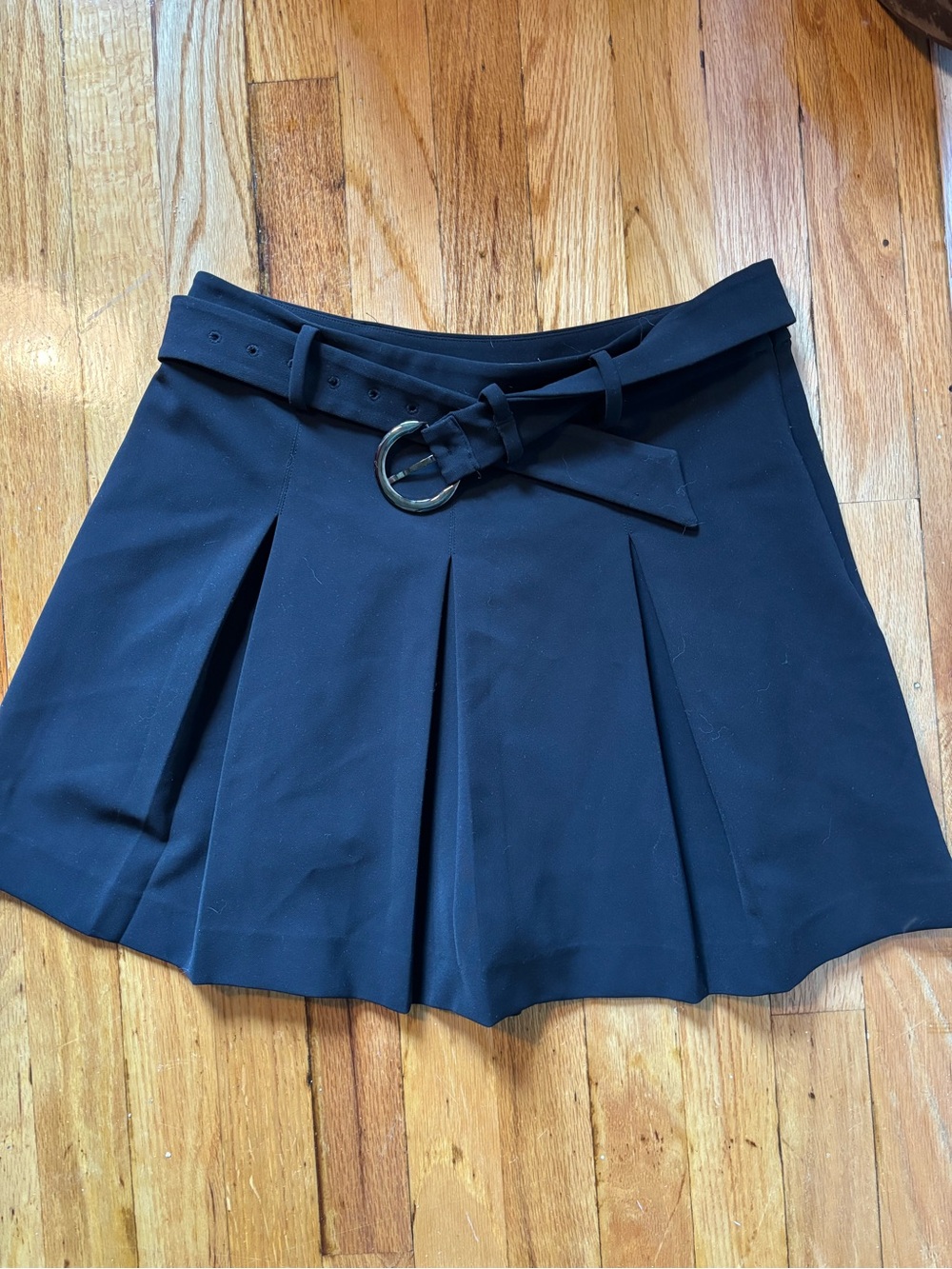 Ramy Brook Black Pleated Skater Mini with Belt